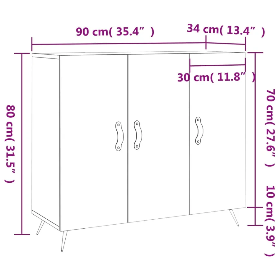 Buffet blanc 90x34x80 cm bois d'ingénierie - 13