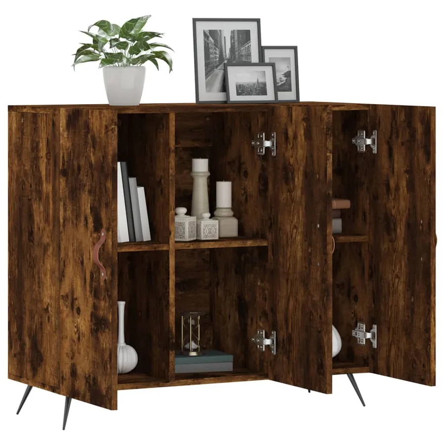 Buffet chêne fumé 90x34x80 cm bois d'ingénierie - 4