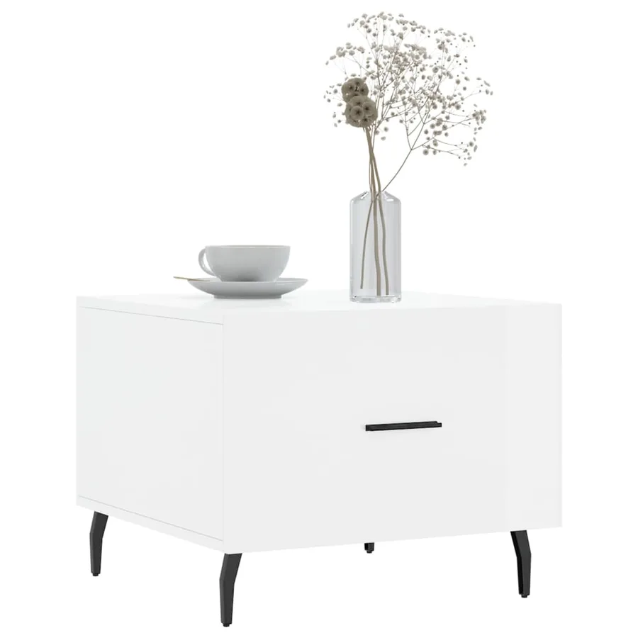 Table basse blanc brillant 50x50x40 cm bois d'ingénierie - 3