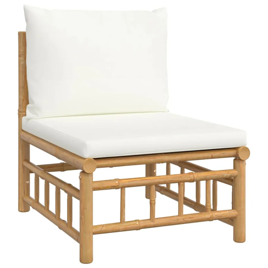 Salon de jardin 6 pcs avec coussins blanc crème bambou - 5
