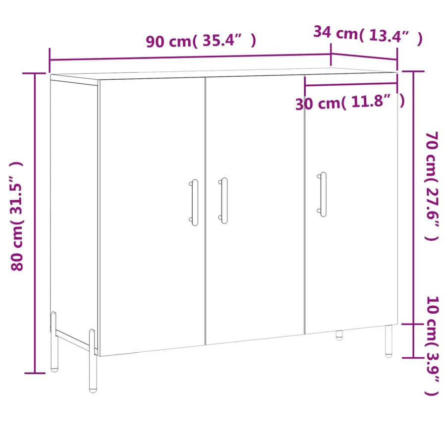 Buffet chêne sonoma 90x34x80 cm bois d'ingénierie - 13