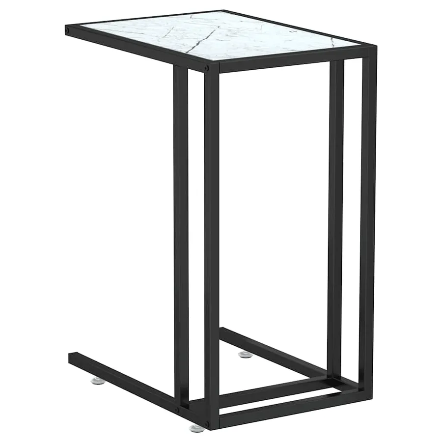 Table d'appoint ordinateur Marbre blanc 50x35x65cm Verre trempé - 2
