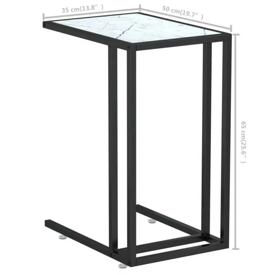 Table d'appoint ordinateur Marbre blanc 50x35x65cm Verre trempé - 7