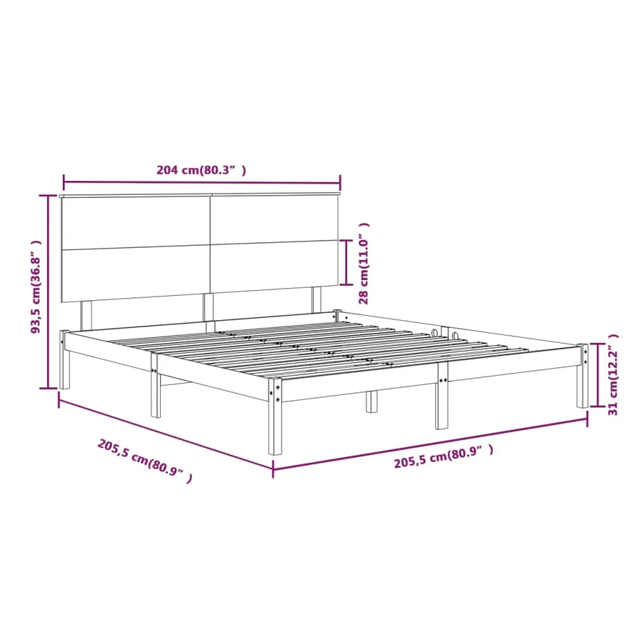 Cadre de lit sans matelas 200x200 cm bois massif de pin - 6