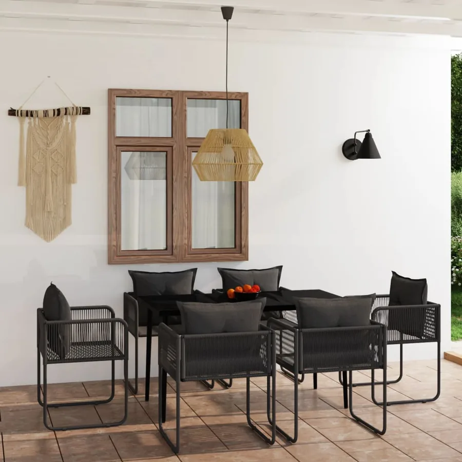 Ensemble à manger de jardin 7 pcs Noir