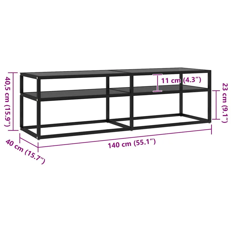 Meuble TV Noir 140x40x40,5 cm Verre trempé - 6