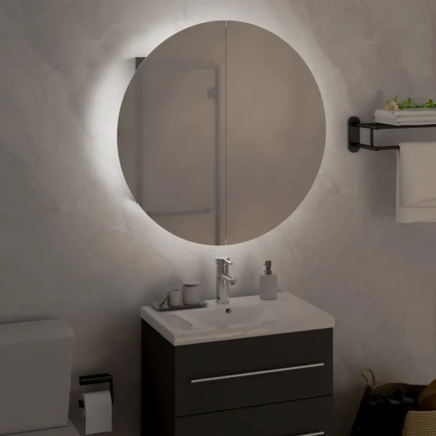 Armoire de salle de bain miroir rond et LED Gris 47x47x17,5 cm - 3