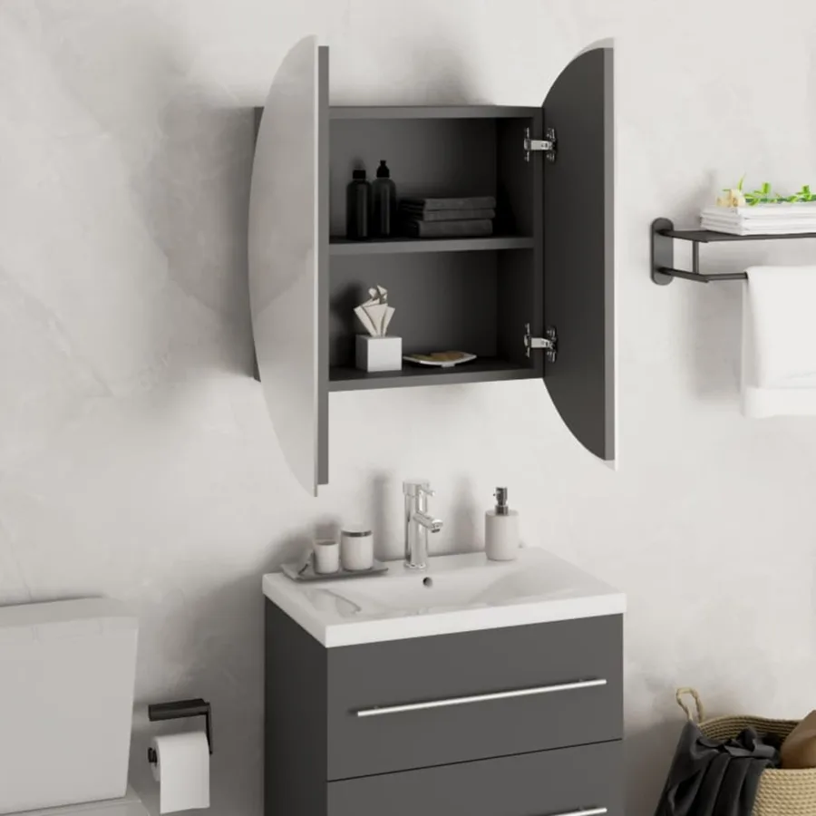 Armoire de salle de bain miroir rond et LED Gris 47x47x17,5 cm - 4