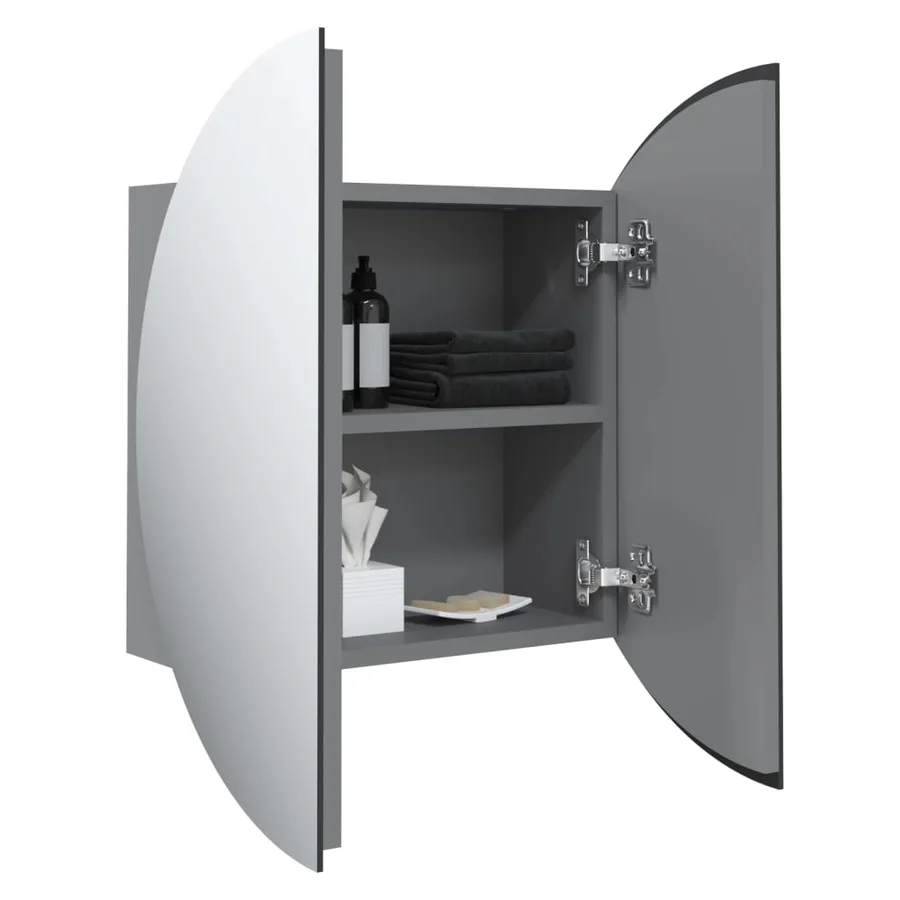 Armoire de salle de bain miroir rond et LED Gris 47x47x17,5 cm - 5