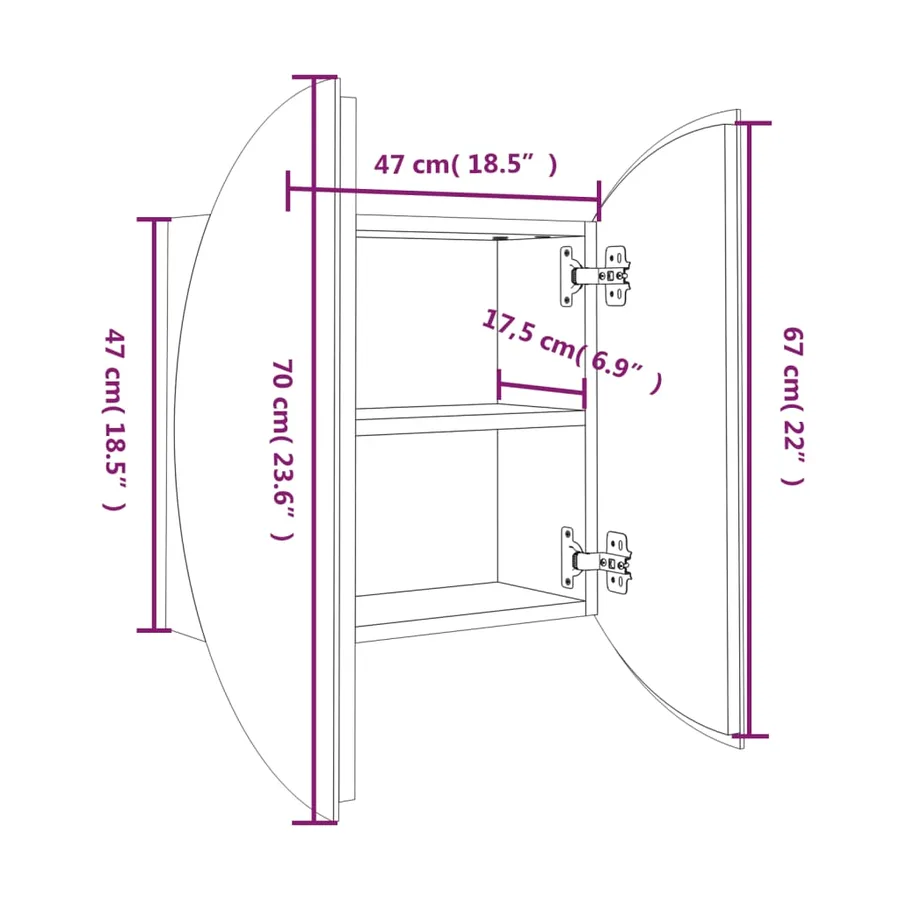 Armoire de salle de bain miroir rond et LED Gris 47x47x17,5 cm - 8