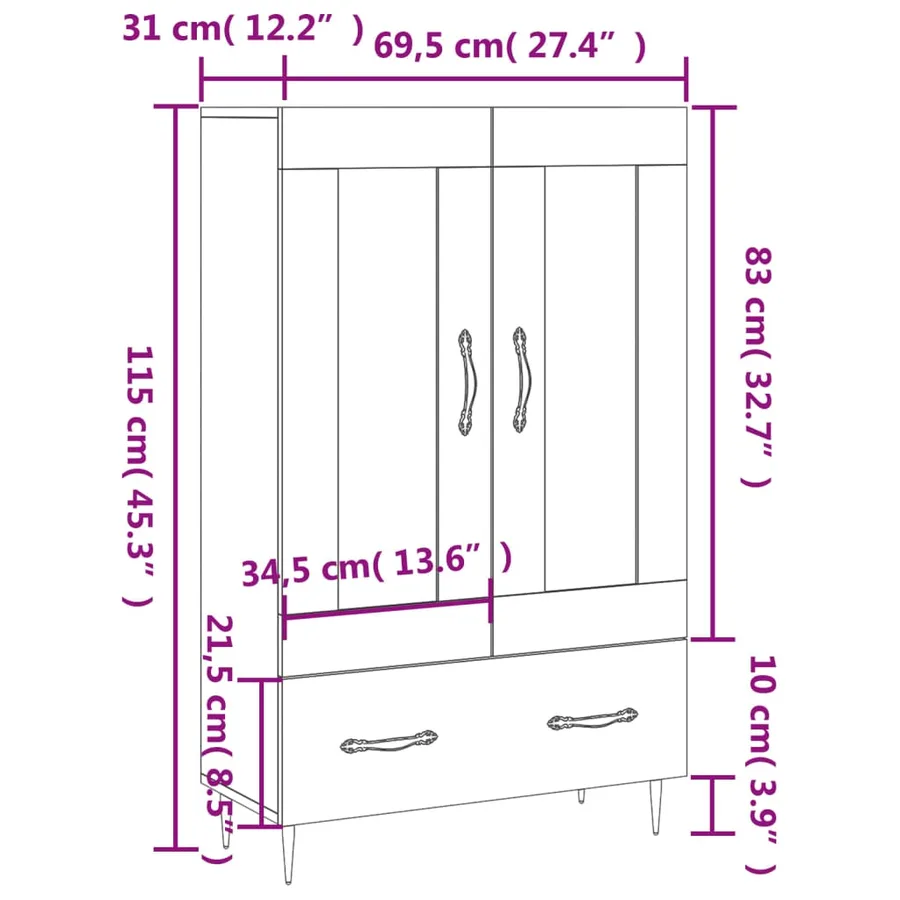 Buffet haut blanc 69,5x31x115 cm bois d'ingénierie - 13