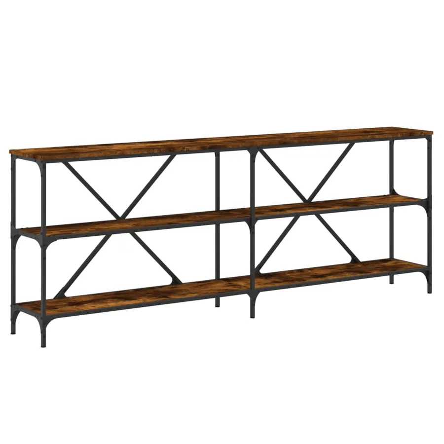 Table console chêne fumé 200x30x75 cm bois d'ingénierie et fer - 2