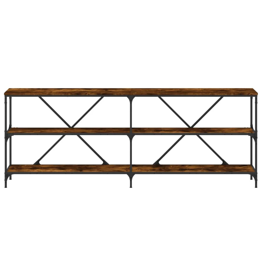 Table console chêne fumé 200x30x75 cm bois d'ingénierie et fer - 4