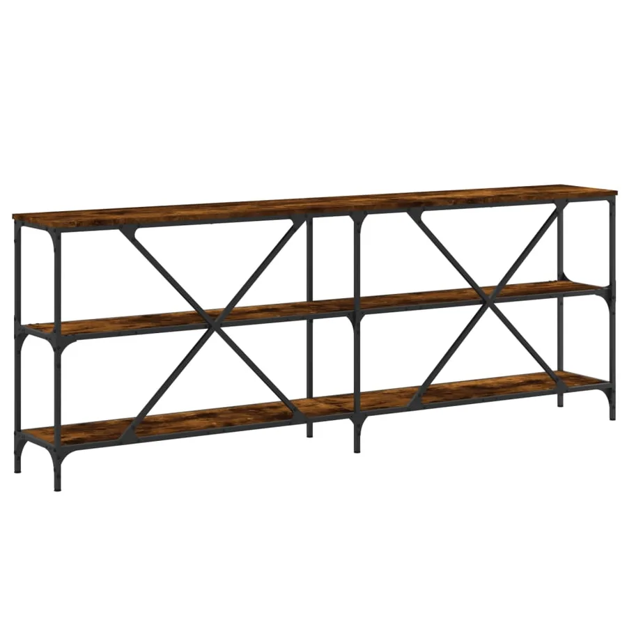 Table console chêne fumé 200x30x75 cm bois d'ingénierie et fer - 6