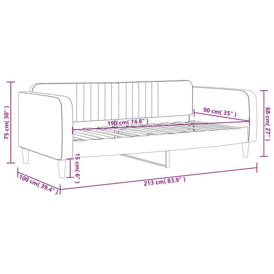 Lit de repos sans matelas noir 90x190 cm velours - 8