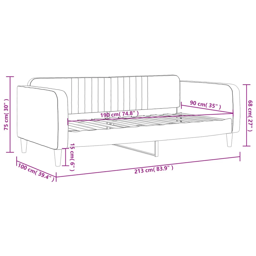 Lit de repos sans matelas gris clair 90x190 cm velours - 8