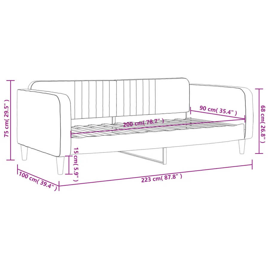 Lit de repos sans matelas noir 90x200 cm velours - 8