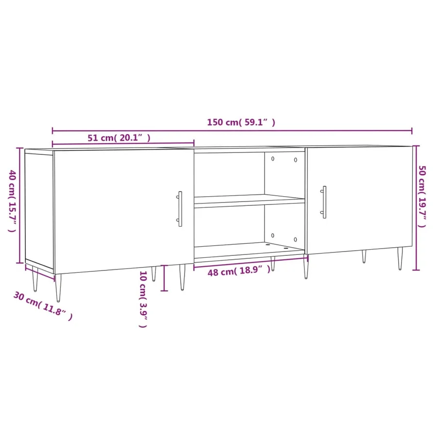 Meuble TV chêne sonoma 150x30x50 cm bois d'ingénierie - 12