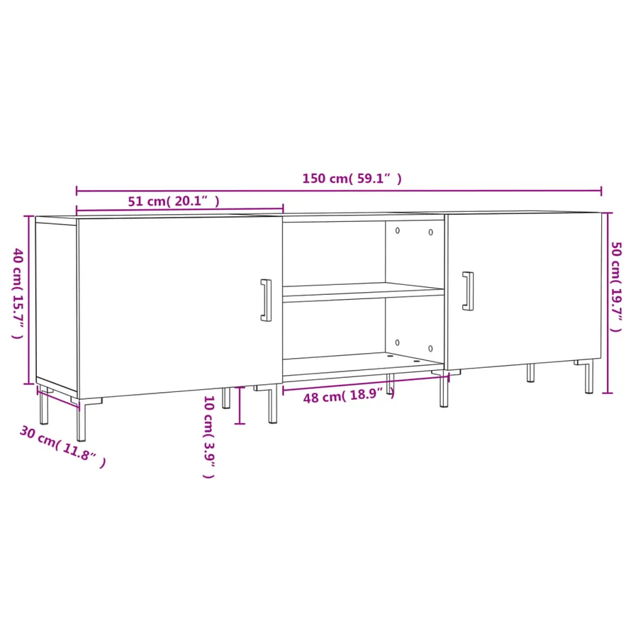 Meuble TV blanc 150x30x50 cm bois d'ingénierie - 12
