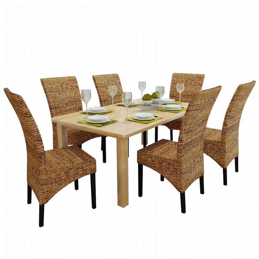 Chaises à manger lot de 6 bois solide de manguier et abaca