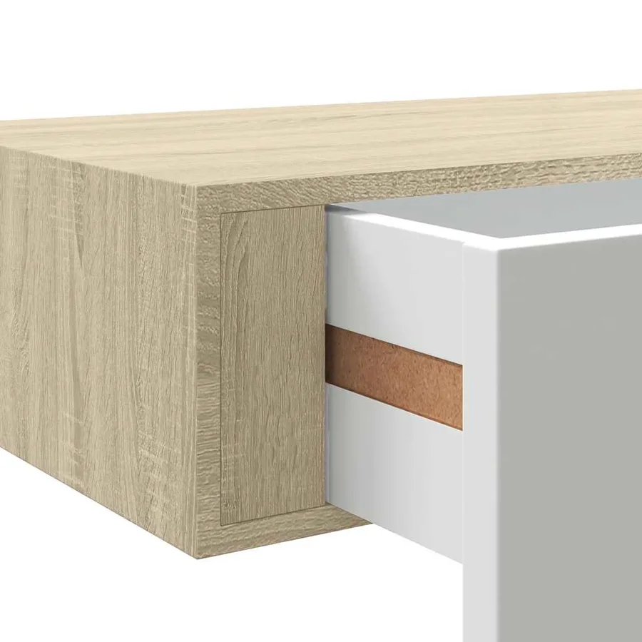 Étagère murale à tiroirs en chêne et blanc 40 x 23,5 x 10 cm MDF - 10