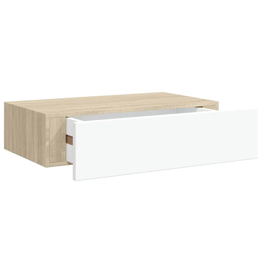 Étagère murale à tiroirs en chêne et blanc 40 x 23,5 x 10 cm MDF - 2