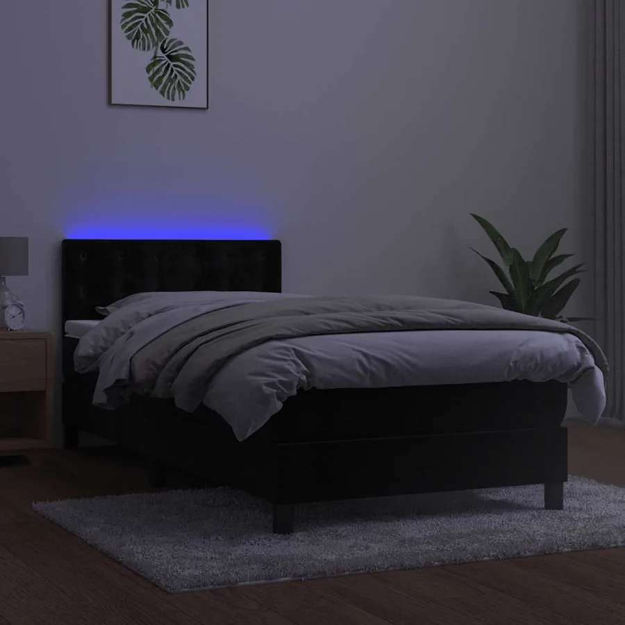 Sommier à lattes de lit avec matelas et LED Noir 90x190 cm - 4
