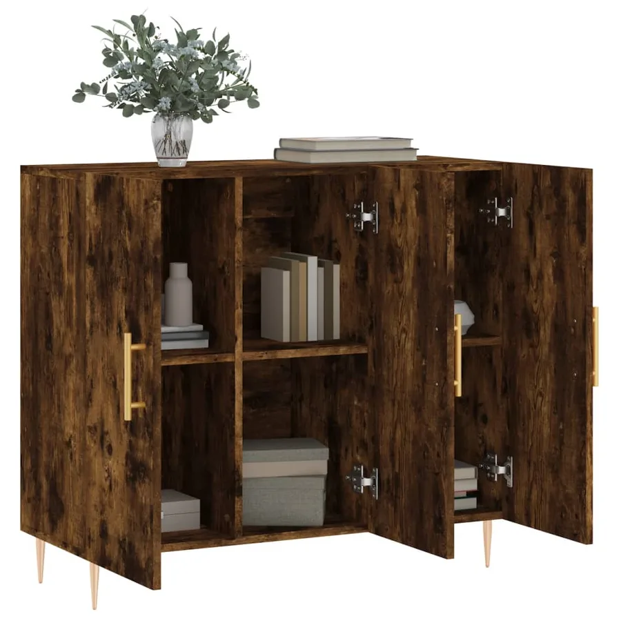 Buffet chêne fumé 90x34x80 cm bois d'ingénierie - 4