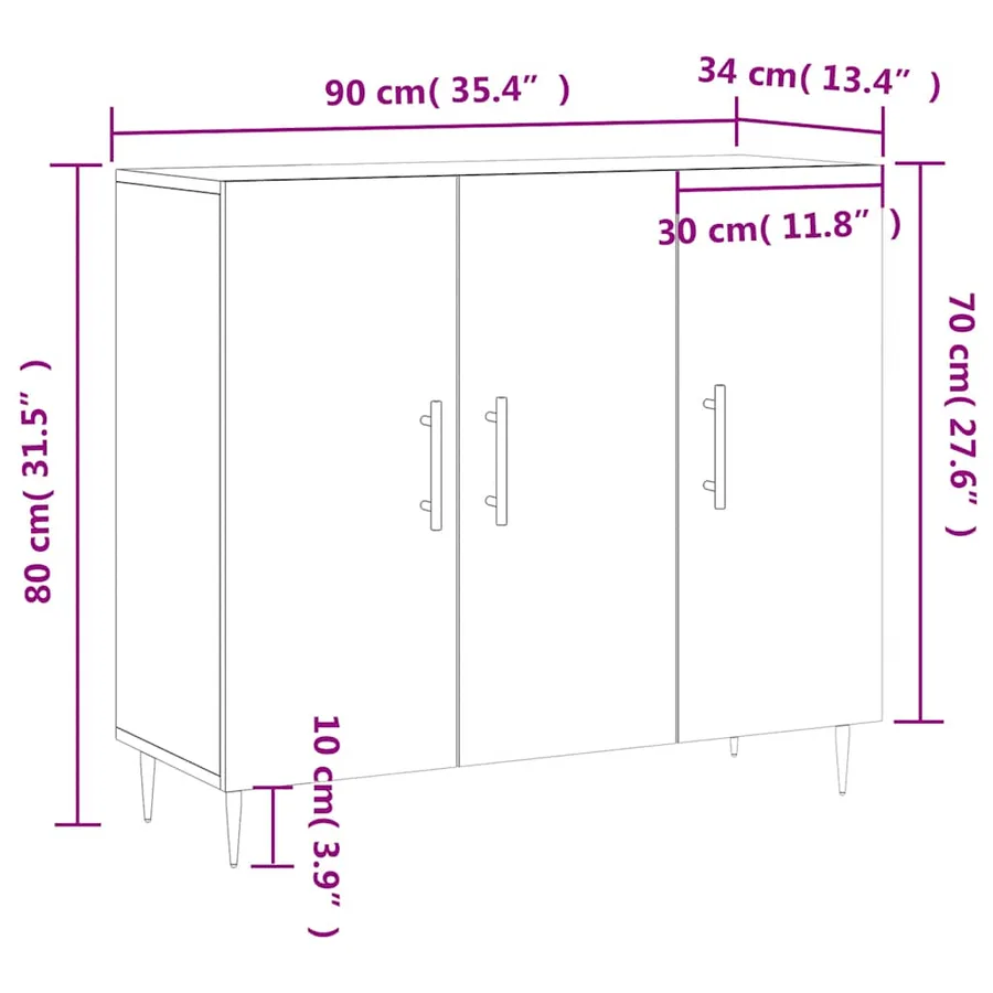 Buffet chêne sonoma 90x34x80 cm bois d'ingénierie - 13