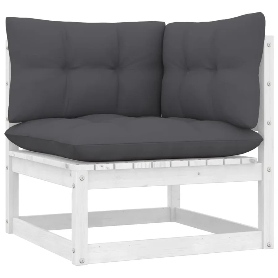 Salon de jardin 9 pcs avec coussins blanc bois de pin massif - 5