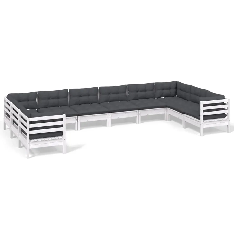 Salon de jardin 10 pcs avec coussins blanc bois de pin - 2
