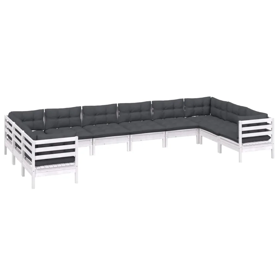 Salon de jardin 10 pcs avec coussins blanc bois de pin - 3