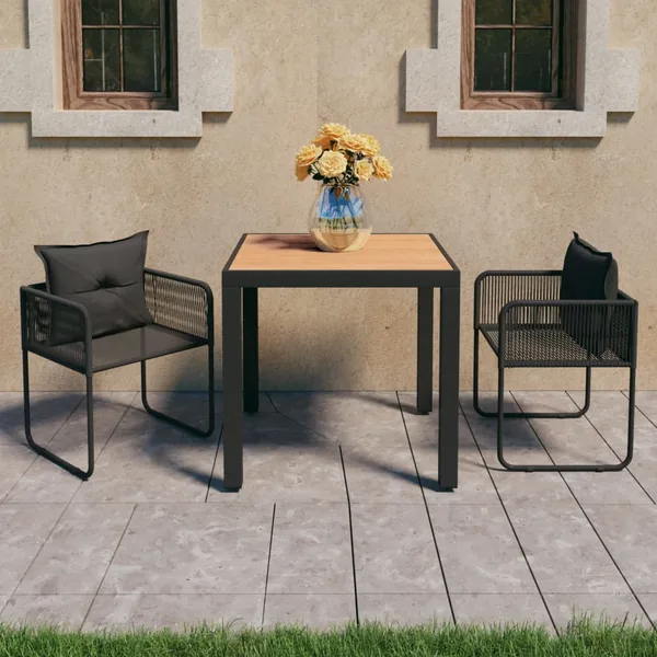 Ensemble à manger de jardin 3pcs PVC résine tressée noir marron