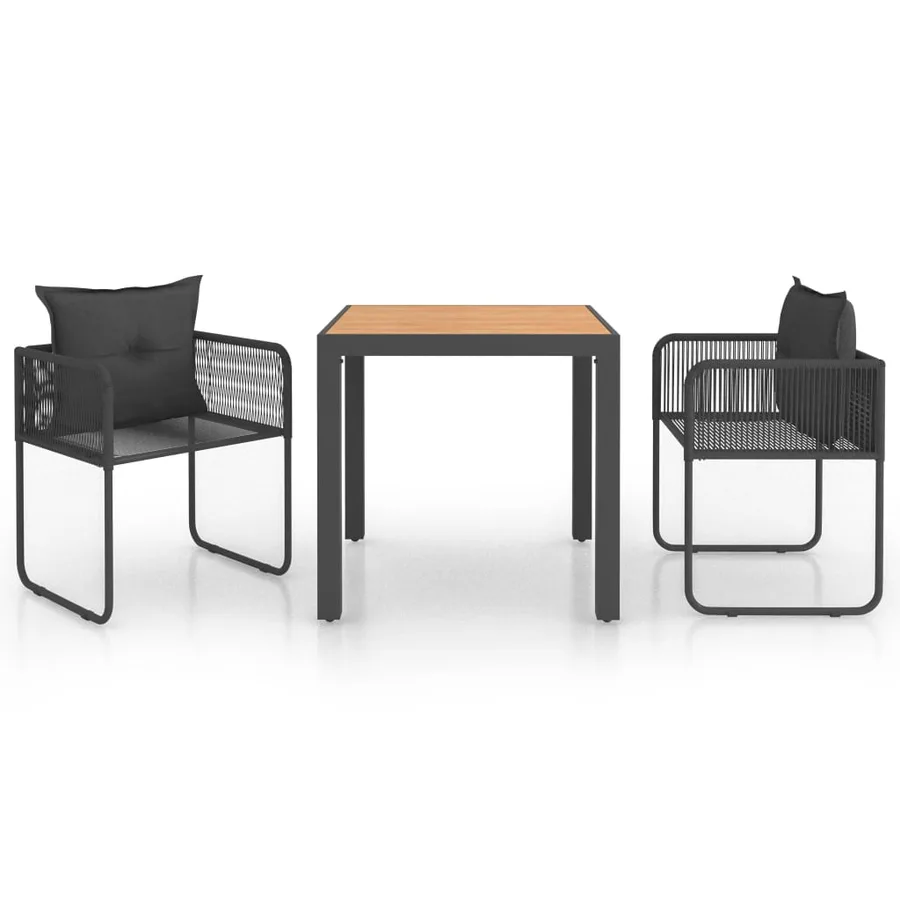 Ensemble à manger de jardin 3pcs PVC résine tressée noir marron - 2