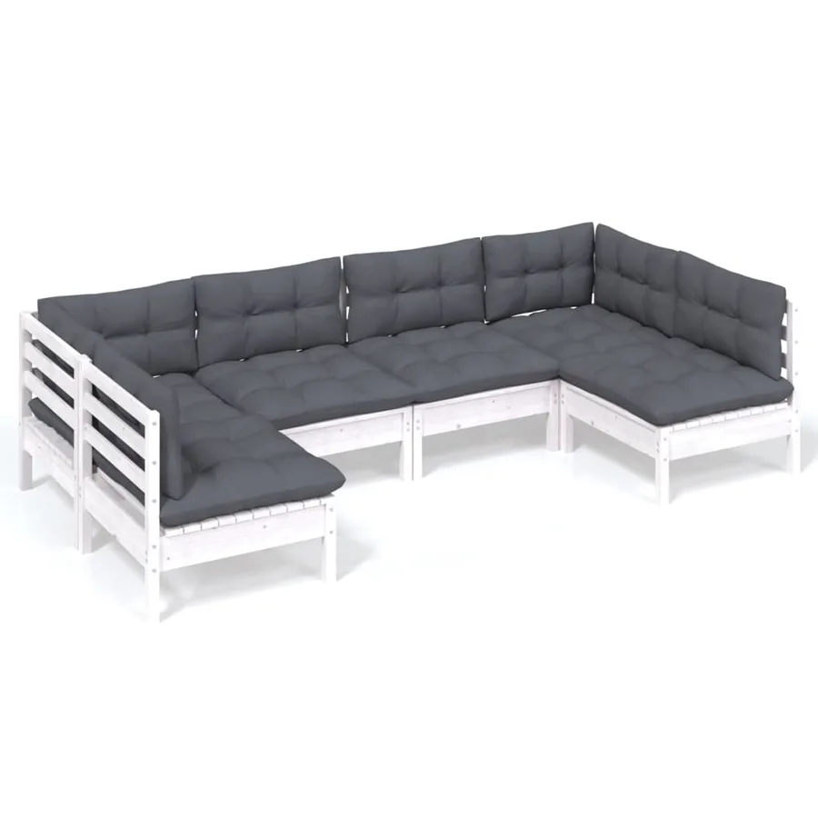 Salon de jardin 6 pcs avec coussins blanc bois de pin massif - 2
