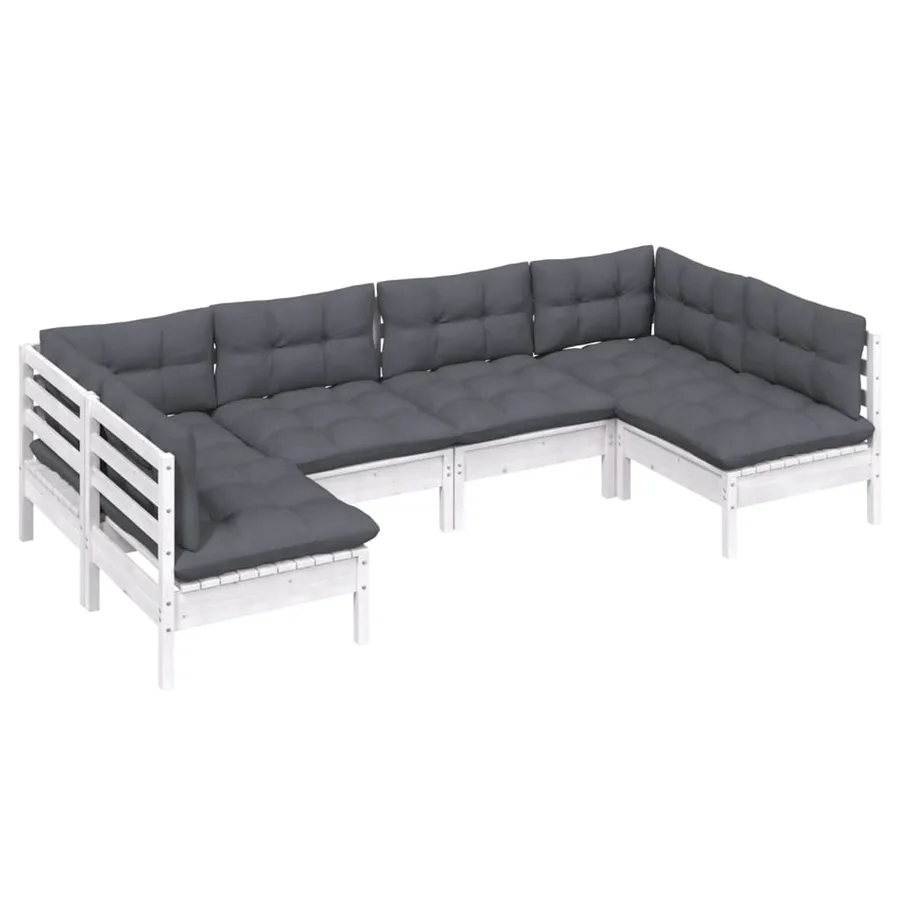 Salon de jardin 6 pcs avec coussins blanc bois de pin massif - 3