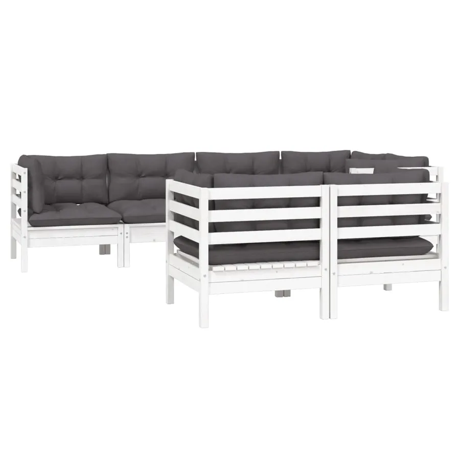 Salon de jardin 7 pcs avec coussins blanc bois de pin massif - 3