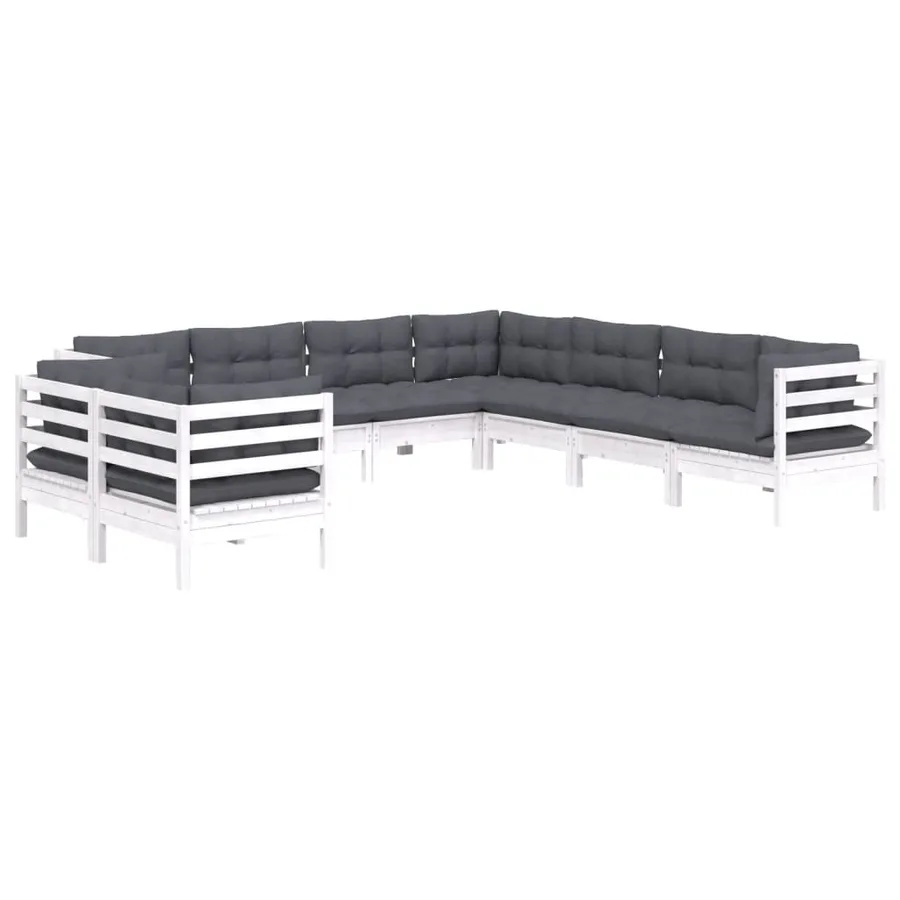 Salon de jardin 9 pcs avec coussins blanc bois de pin massif - 3