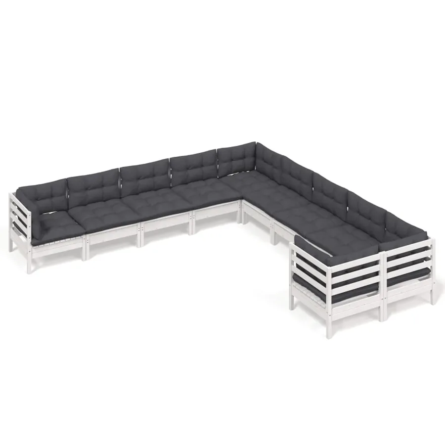 Salon de jardin 10 pcs avec coussins blanc bois de pin - 2