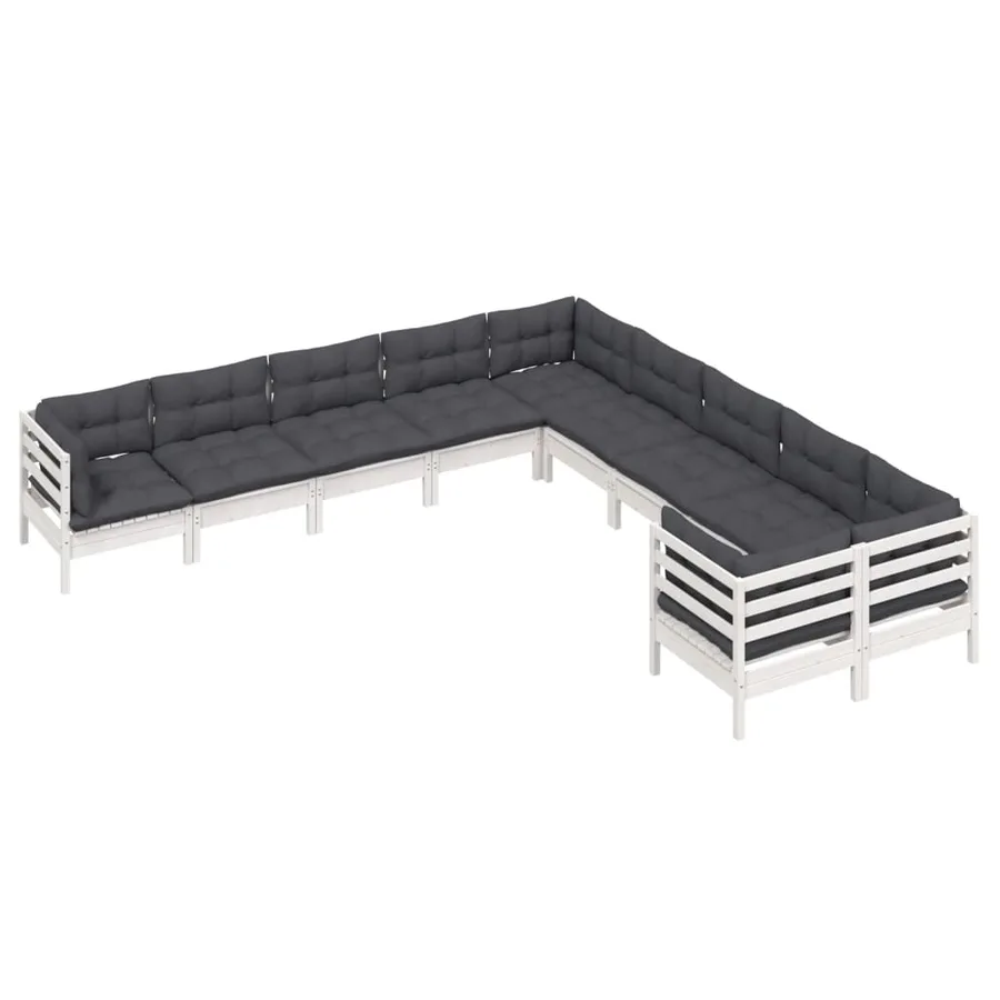 Salon de jardin 10 pcs avec coussins blanc bois de pin - 3