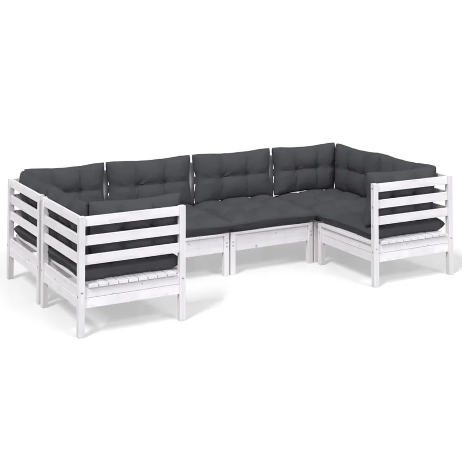Salon de jardin 6 pcs avec coussins blanc bois de pin - 2