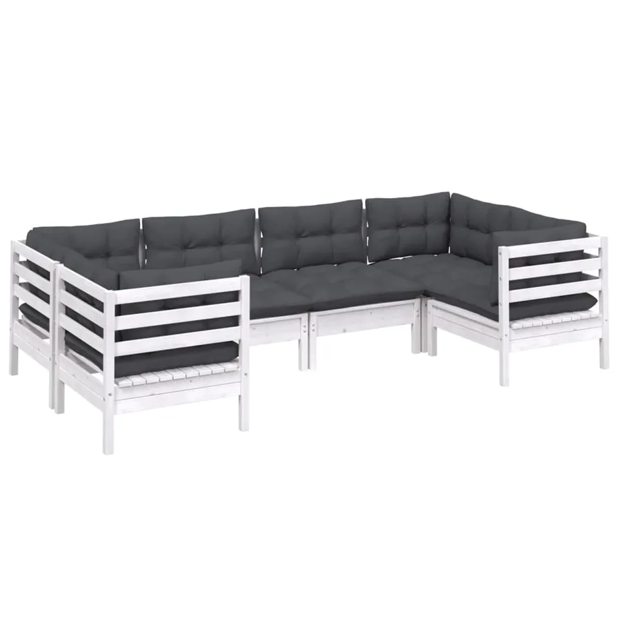Salon de jardin 6 pcs avec coussins blanc bois de pin - 3