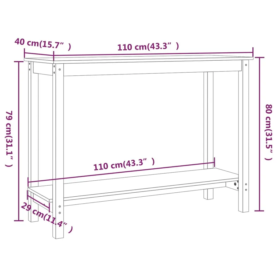 Table console 110x40x80 cm Bois massif de pin - 8