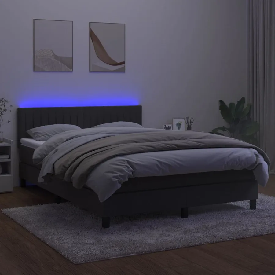 Sommier à lattes de lit avec matelas LED Gris foncé 140x200 cm - 4
