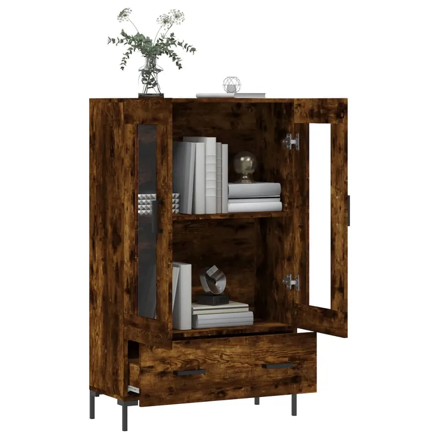 Buffet haut chêne fumé 69,5x31x115 cm bois d'ingénierie - 4