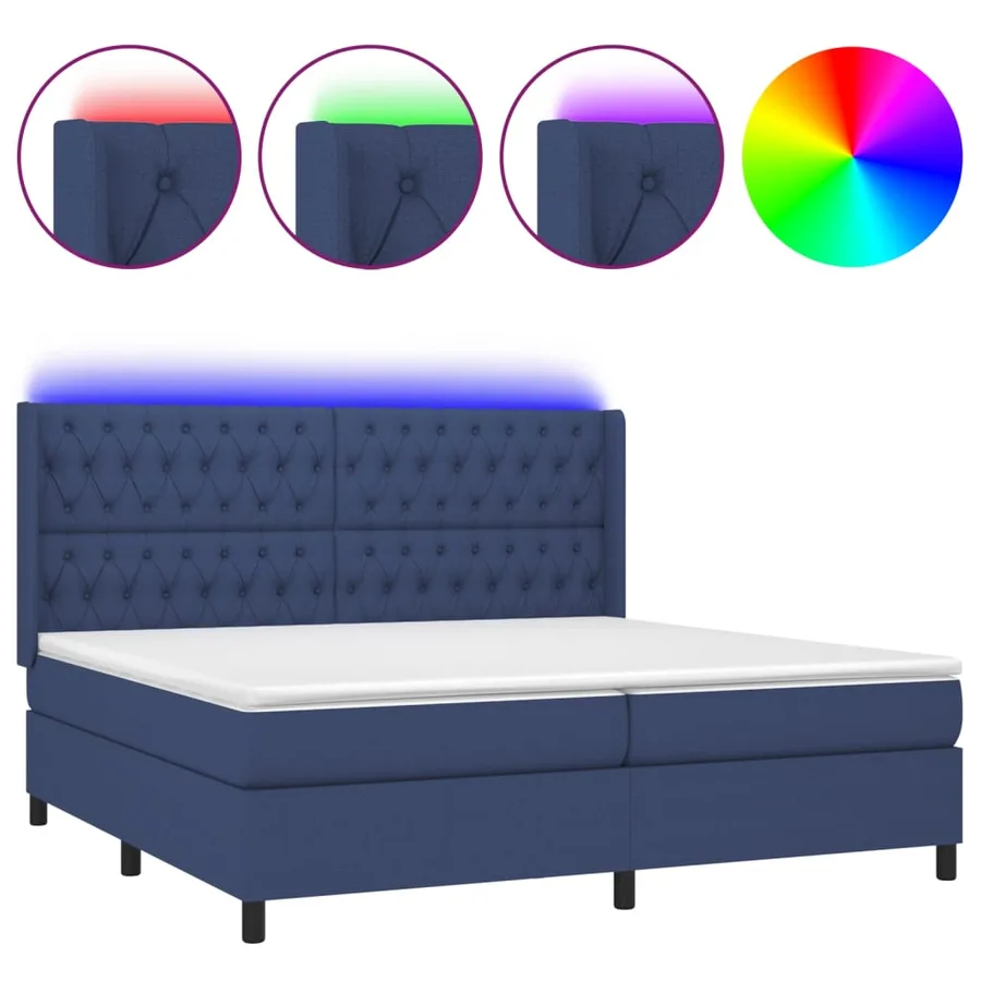 Sommier à lattes de lit matelas et LED Bleu 200x200 cm Tissu - 2