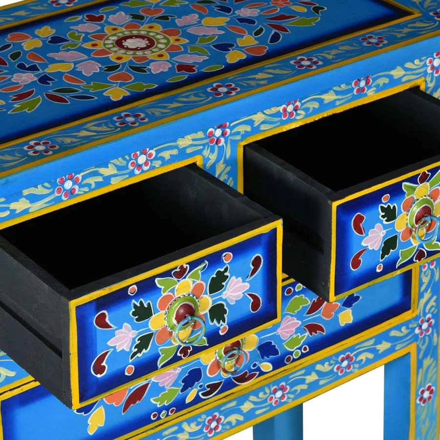 Buffet avec tiroirs Bois massif de manguier Peinture turquoise - 6