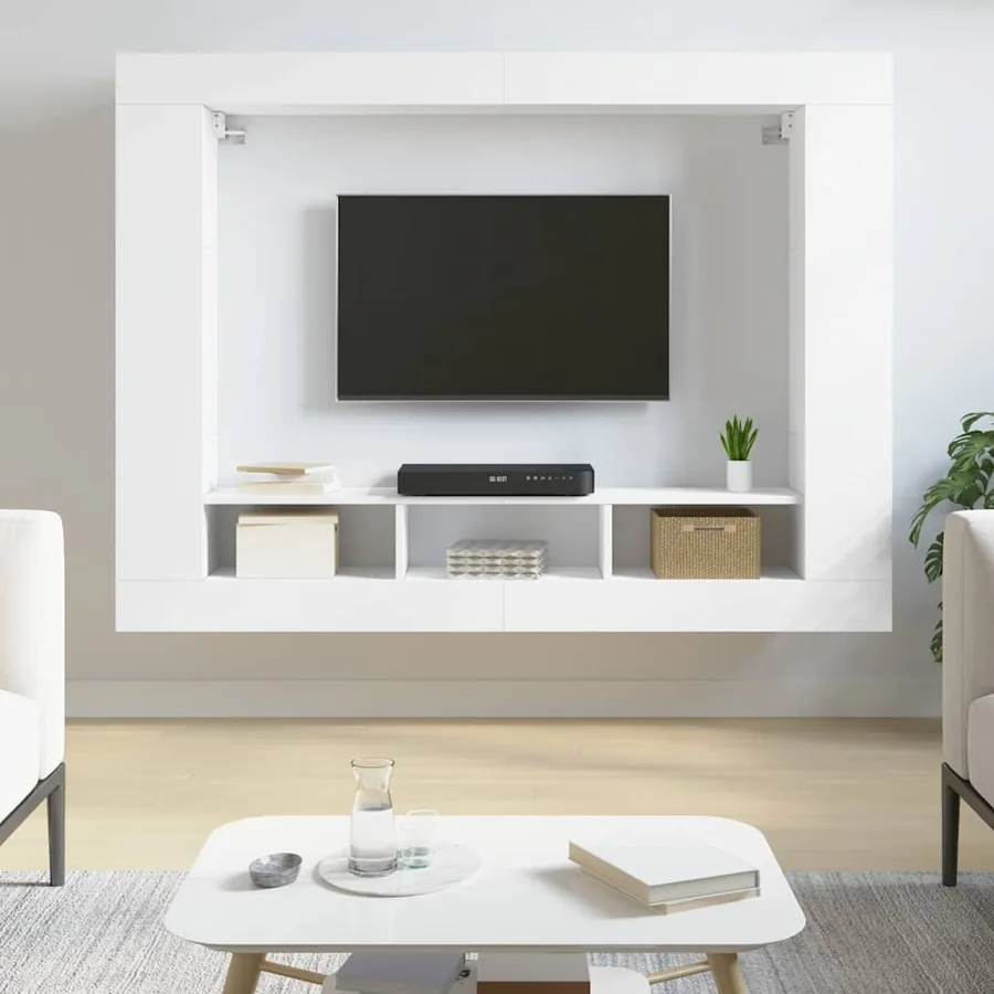 Meuble TV blanc 152x22x113 cm bois d'ingénierie