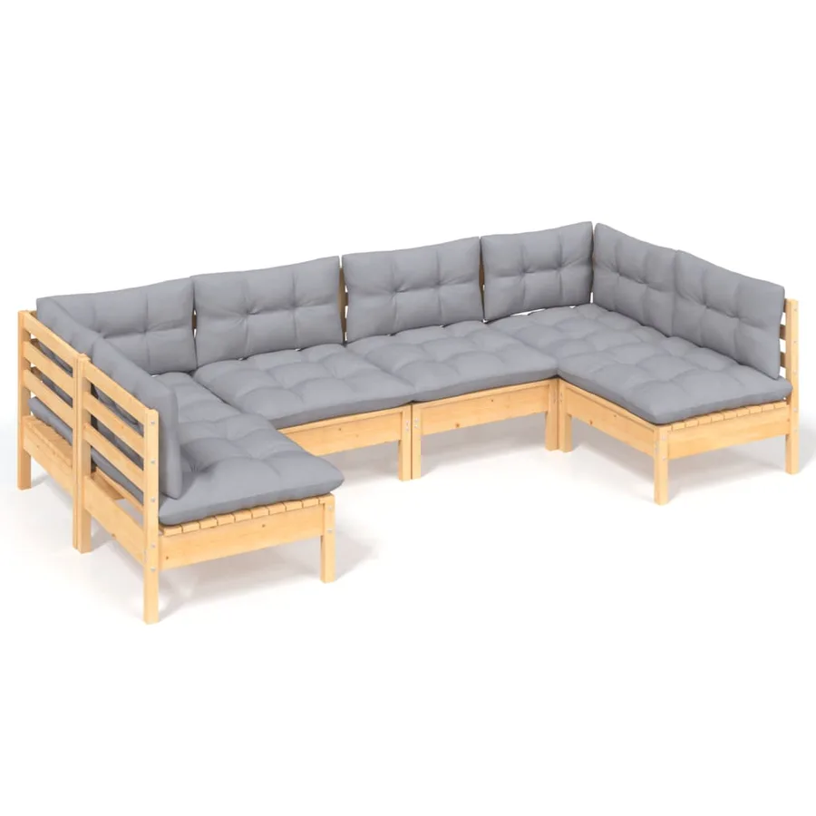 Salon de jardin 6 pcs avec coussins gris Bois de pin massif - 2