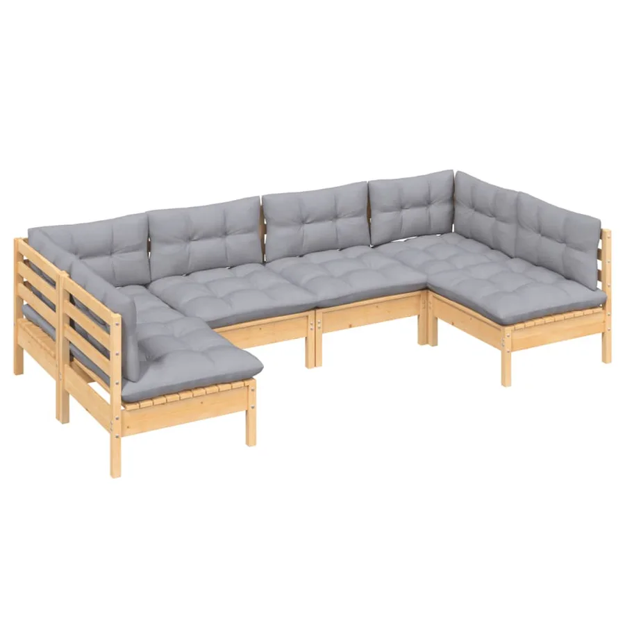 Salon de jardin 6 pcs avec coussins gris Bois de pin massif - 3